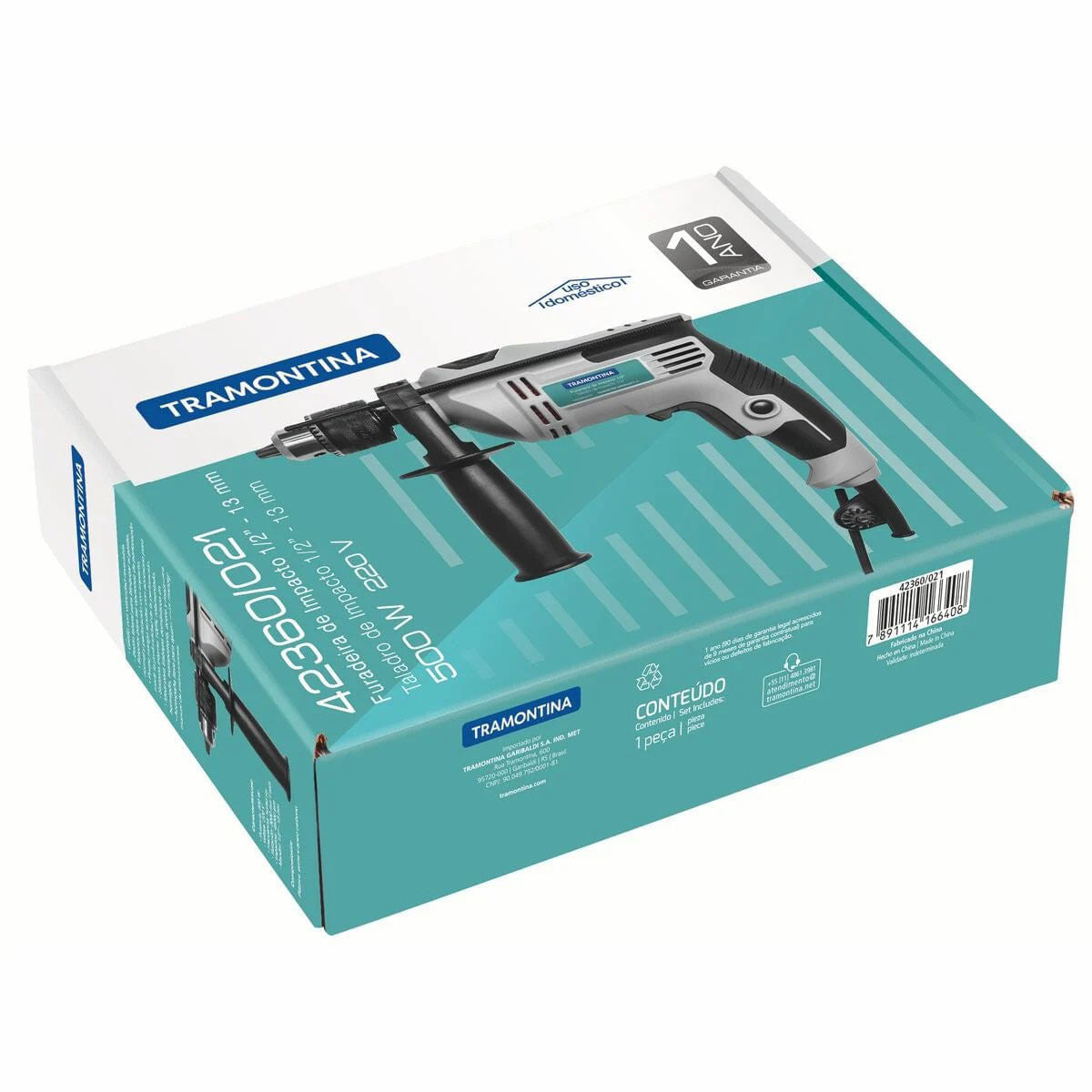 Furadeira de Impacto 13mm 1/2 "" 500W Cinza Tramontina""