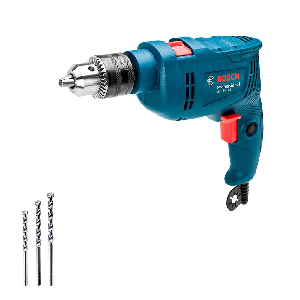 Furadeira de Impacto Bosch GSB 550 RE 550W 220V com 3 Brocas