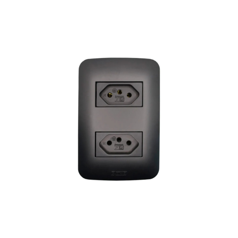 Tomada 2P+T Romazi Canoa Preto 2-Tomada 10A