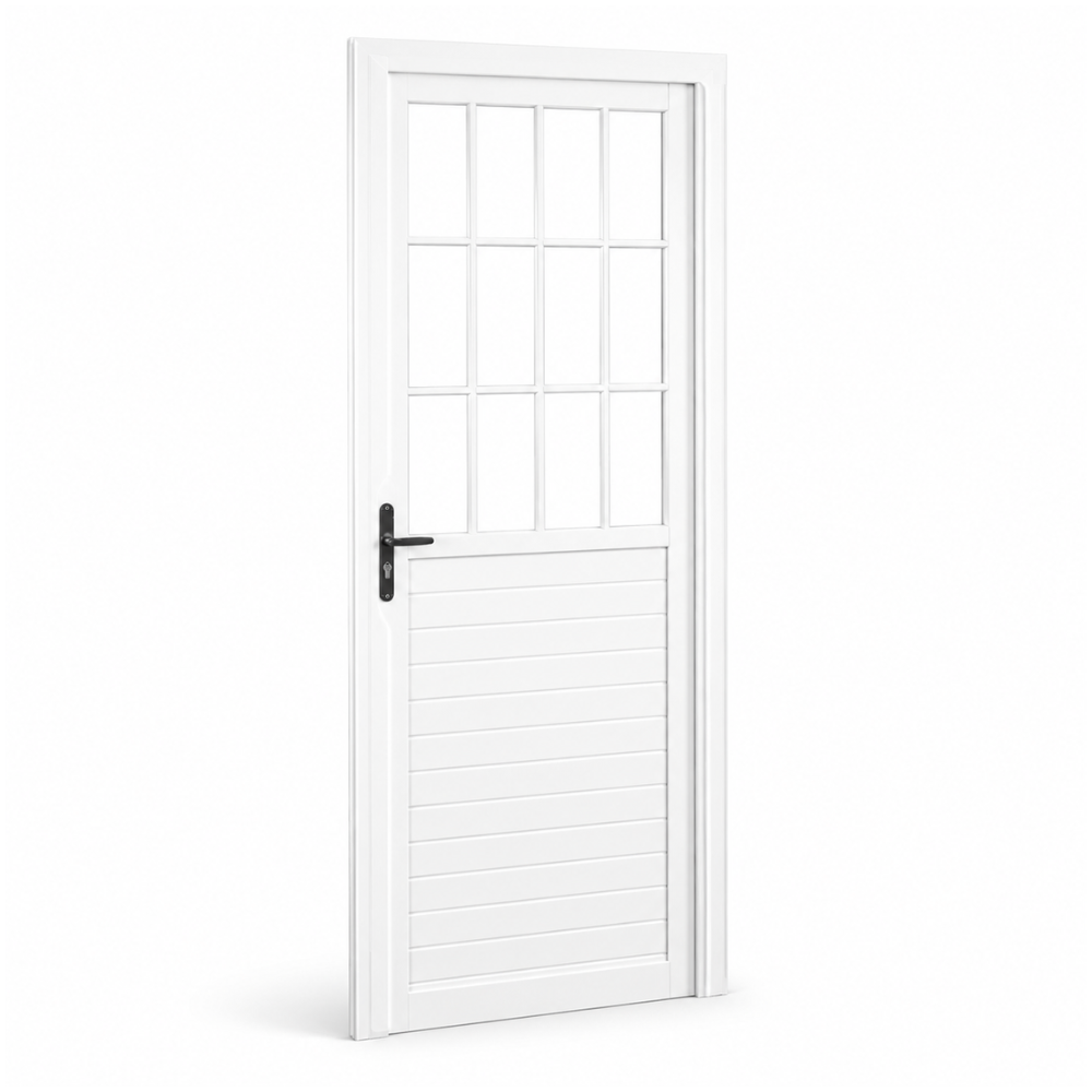 Porta de Alumínio com Postigo Giro Esquerda Branca com Vidro 0,90x2,10m Linha Home