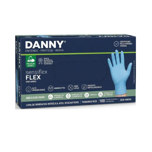 Luva de Segurança Sensiflex Azul Flex Tamanho P com 100 Unidades CA 42979 Danny