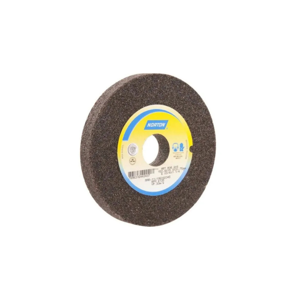 Rebolo Reto Norton 6" x 1" x 1.1/4" Grão 60 para Desbaste e Afiação 69083173275