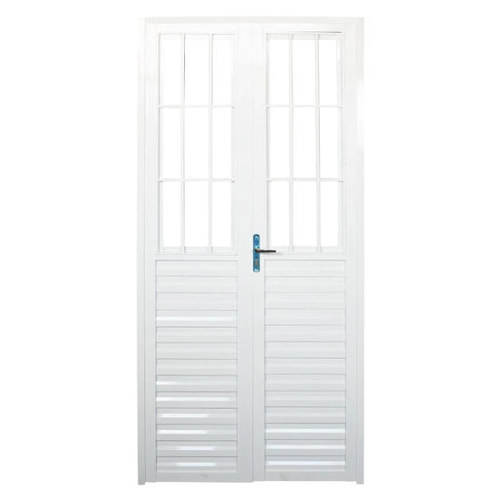 Porta de Alumínio Dupla com Postigo Giro Branca com Vidro 1,00x2,10m – Linha Home