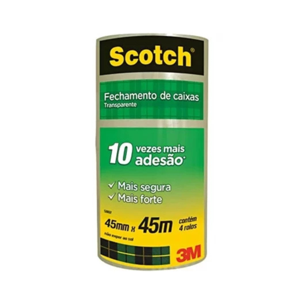 Fita de Empacotamento Transparente, 45mm x 45m, 4 Rolos Scotch® Hot Melt 3M