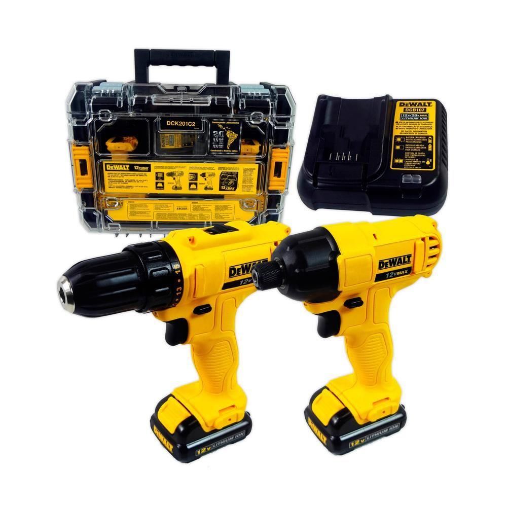 Furadeira+Parafusadeira Bateria 12v+2Bat+Carreg Dewalt